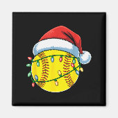Christmas Softball Ball Santa Hat Softball Xmas Li Magneet (Voorkant)