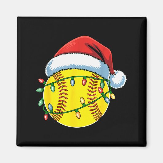 Christmas Softball Ball Santa Hat Softball Xmas Li Magneet (Voorkant)