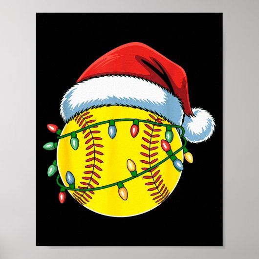 Christmas Softball Ball Santa Hat Softball Xmas Li Poster (Voorkant)