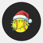 Christmas Softball Ball Santa Hat Softball Xmas Li Ronde Sticker (Voorkant)