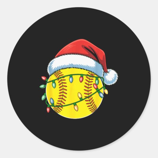 Christmas Softball Ball Santa Hat Softball Xmas Li Ronde Sticker (Voorkant)