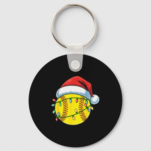 Christmas Softball Ball Santa Hat Softball Xmas Li Sleutelhanger (Voorkant)