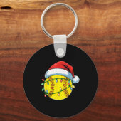Christmas Softball Ball Santa Hat Softball Xmas Li Sleutelhanger (Voorkant)