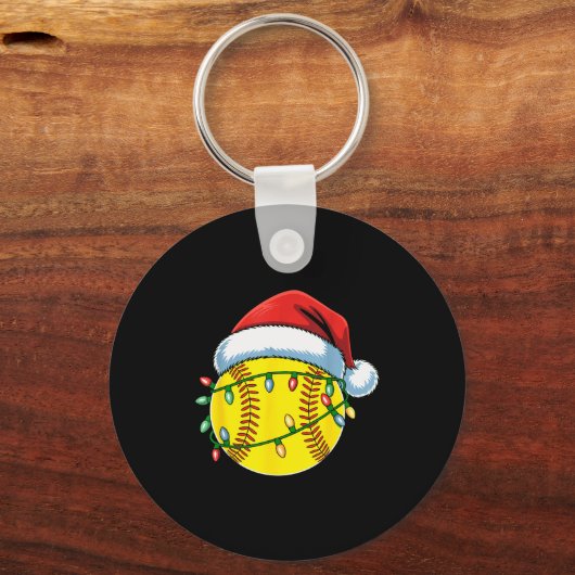 Christmas Softball Ball Santa Hat Softball Xmas Li Sleutelhanger (Voorkant)