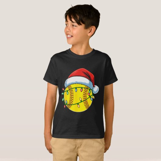 Christmas Softball Ball Santa Hat Softball Xmas Li T-shirt (Voorkant volledig)