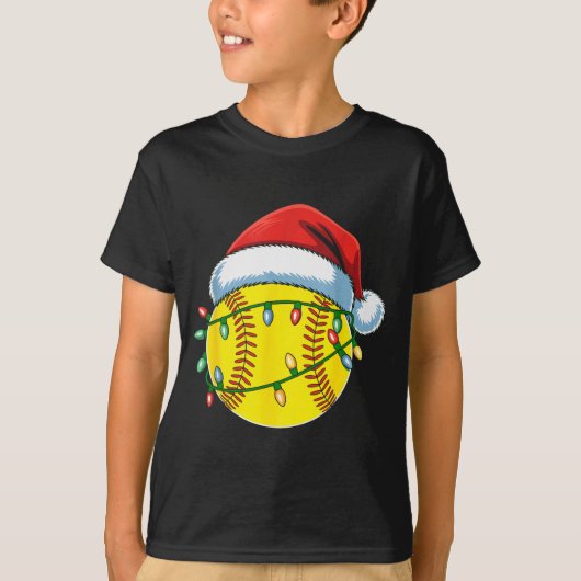 Christmas Softball Ball Santa Hat Softball Xmas Li T-shirt (Voorkant)