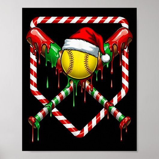 Christmas Softball Santa Hat Ice Cream Drip Men Wo Poster (Voorkant)