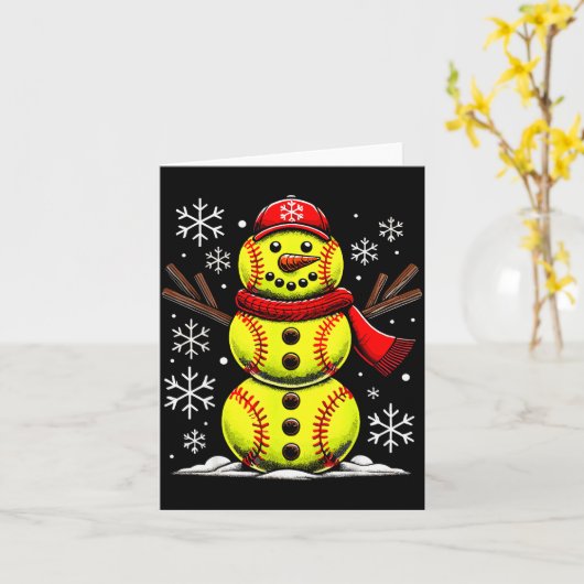 Christmas Softball Snowman Girls, Softball Christm Kaart (Gele Bloem)
