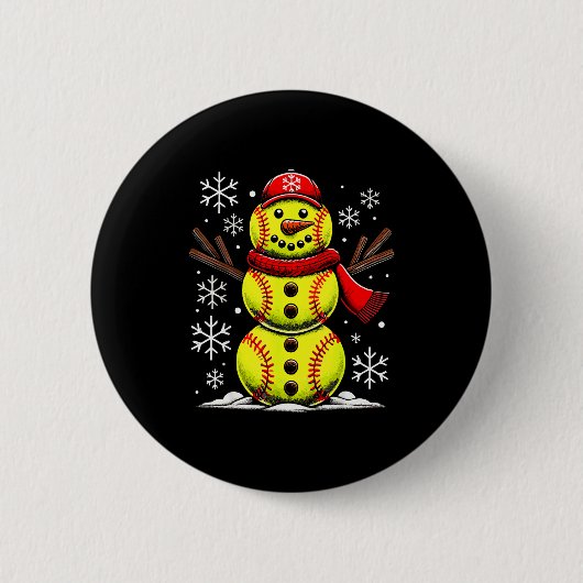Christmas Softball Snowman Girls, Softball Christm Ronde Button 5,7 Cm (Voorkant)
