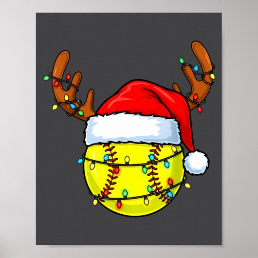 Christmas Softball Xmas Santa Srts Hat Mens Womens Poster (Voorkant)