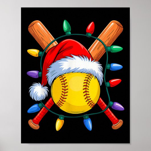 Christmas Softball Xmas Santa Srts Hat Mens Womens Poster (Voorkant)