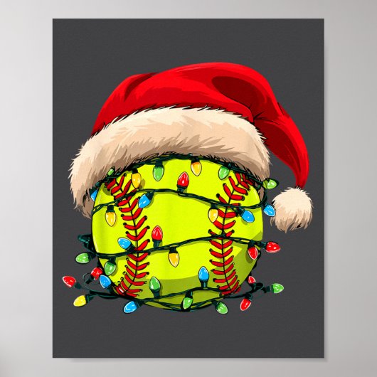Christmas Softball Xmas Santa Srts Hat Mens Womens Poster (Voorkant)