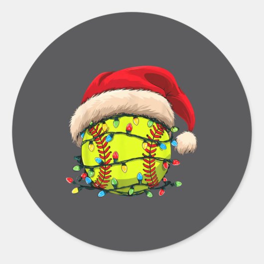 Christmas Softball Xmas Santa Srts Hat Mens Womens Ronde Sticker (Voorkant)