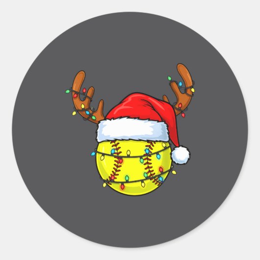 Christmas Softball Xmas Santa Srts Hat Mens Womens Ronde Sticker (Voorkant)