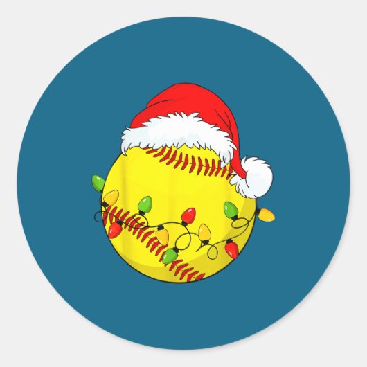 Christmas Softball Xmas Santa Srts Hat Mens Womens Ronde Sticker (Voorkant)