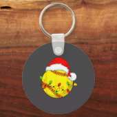 Christmas Softball Xmas Santa Srts Hat Mens Womens Sleutelhanger (Voorkant)