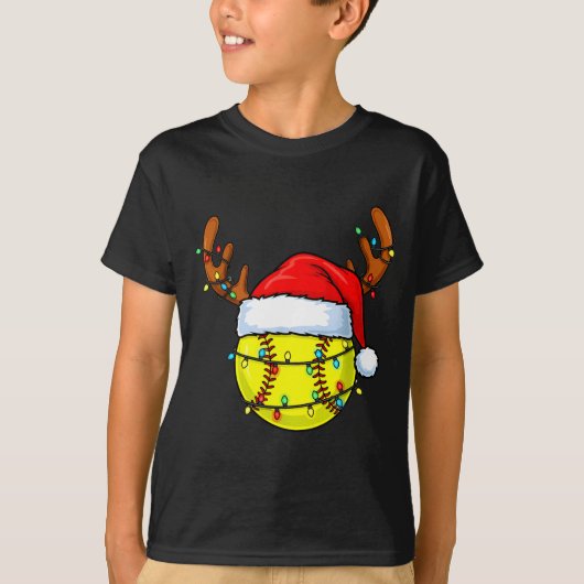 Christmas Softball Xmas Santa Srts Hat Mens Womens T-shirt (Voorkant)