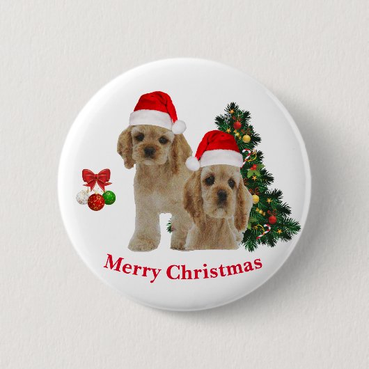 Christmas Spaniel Cocker Ronde Button 5,7 Cm (Voorkant)