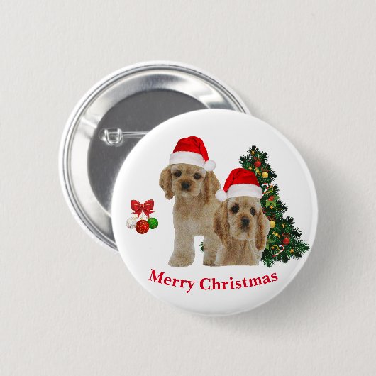 Christmas Spaniel Cocker Ronde Button 5,7 Cm (Voorkant /achterkant)