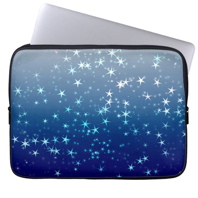 Christmas Sparkles Stars Blue Sky Laptop Sleeve (Voorkant)