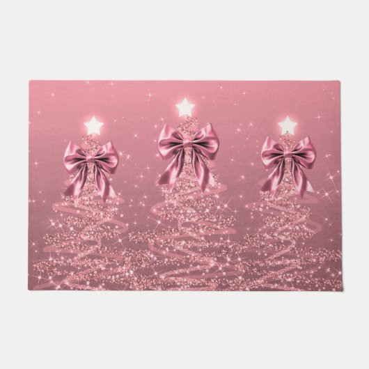 Christmas Sparkling Trees Blush Pink Faux Bow Deurmat (Voorkant)