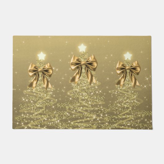 Christmas Sparkling Trees Gold Faux Bow Deurmat (Voorkant)