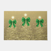 Christmas Sparkling Trees Gold Faux Green Bow Deurmat (Voorkant)