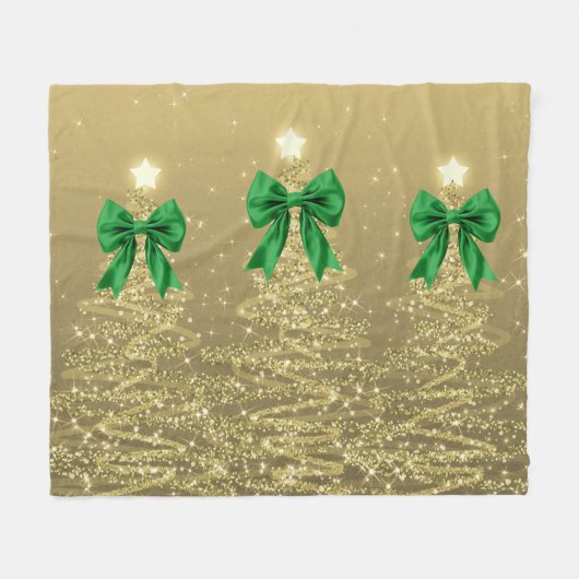 Christmas Sparkling Trees Gold Faux Green Bow  Fleece Deken (Voorkant (Horizontaal))