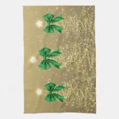 Christmas Sparkling Trees Gold Faux Green Bow Theedoek (Verticaal)