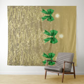Christmas Sparkling Trees Gold Faux Green Bow Wandkleed (In Situ (horizontaal))
