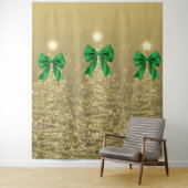 Christmas Sparkling Trees Gold Faux Green Bow Wandkleed (In situ)