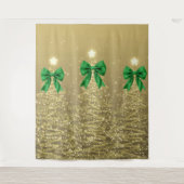 Christmas Sparkling Trees Gold Faux Green Bow Wandkleed (Voorkant)