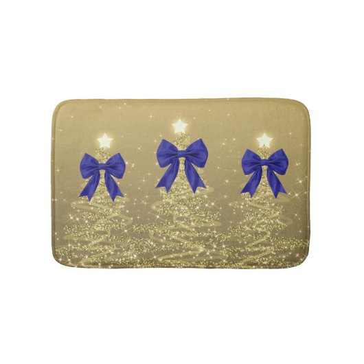 Christmas Sparkling Trees Gold Faux Navy Bow Badmat (Voorkant)