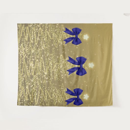 Christmas Sparkling Trees Gold Faux Navy Bow  Wandkleed (Voorkant (horizontaal))