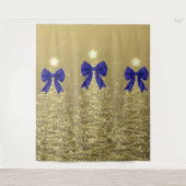 Christmas Sparkling Trees Gold Faux Navy Bow  Wandkleed (Voorkant)