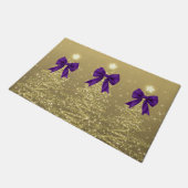 Christmas Sparkling Trees Gold Faux Purple Bow Deurmat (Schuin)