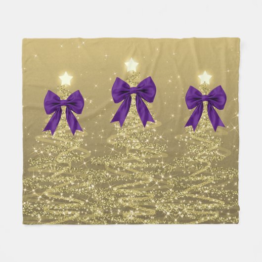 Christmas Sparkling Trees Gold Faux Purple Bow  Fleece Deken (Voorkant (Horizontaal))