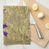 Christmas Sparkling Trees Gold Faux Purple Bow Theedoek (Quarter Fold)