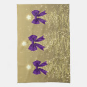 Christmas Sparkling Trees Gold Faux Purple Bow Theedoek (Verticaal)