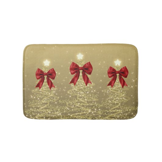 Christmas Sparkling Trees Gold Faux Red Bow Badmat (Voorkant)