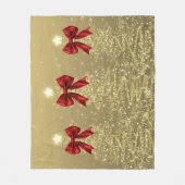 Christmas Sparkling Trees Gold Faux Red Bow Fleece Deken (Voorkant)