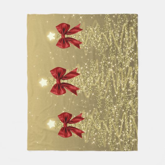 Christmas Sparkling Trees Gold Faux Red Bow  Fleece Deken (Voorkant)