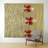Christmas Sparkling Trees Gold Faux Red Bow  Wandkleed (In Situ (horizontaal))
