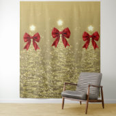 Christmas Sparkling Trees Gold Faux Red Bow  Wandkleed (In situ)