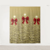 Christmas Sparkling Trees Gold Faux Red Bow  Wandkleed (Voorkant)