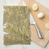 Christmas Sparkling Trees Gold Faux Silver Bow Theedoek (Quarter Fold)