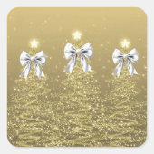 Christmas Sparkling Trees Gold Faux Silver Bow  Vierkante Sticker (Voorkant)