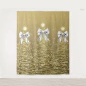 Christmas Sparkling Trees Gold Faux Silver Bow  Wandkleed (Voorkant)