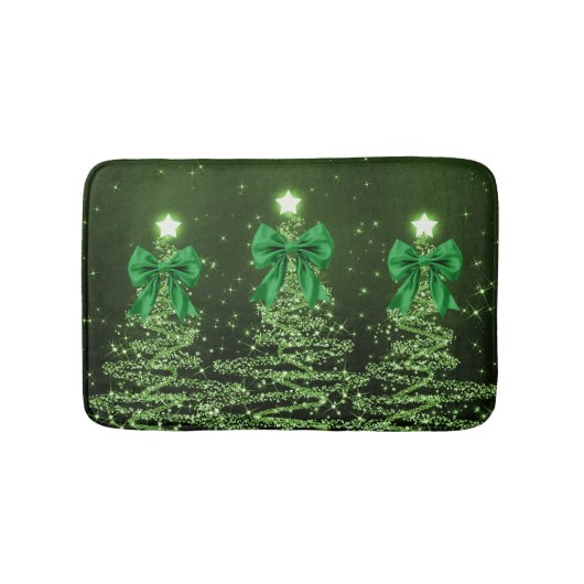 Christmas Sparkling Trees Green Faux Bow Badmat (Voorkant)