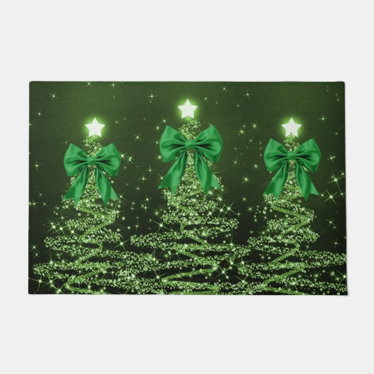 Christmas Sparkling Trees Green Faux Bow Deurmat (Voorkant)